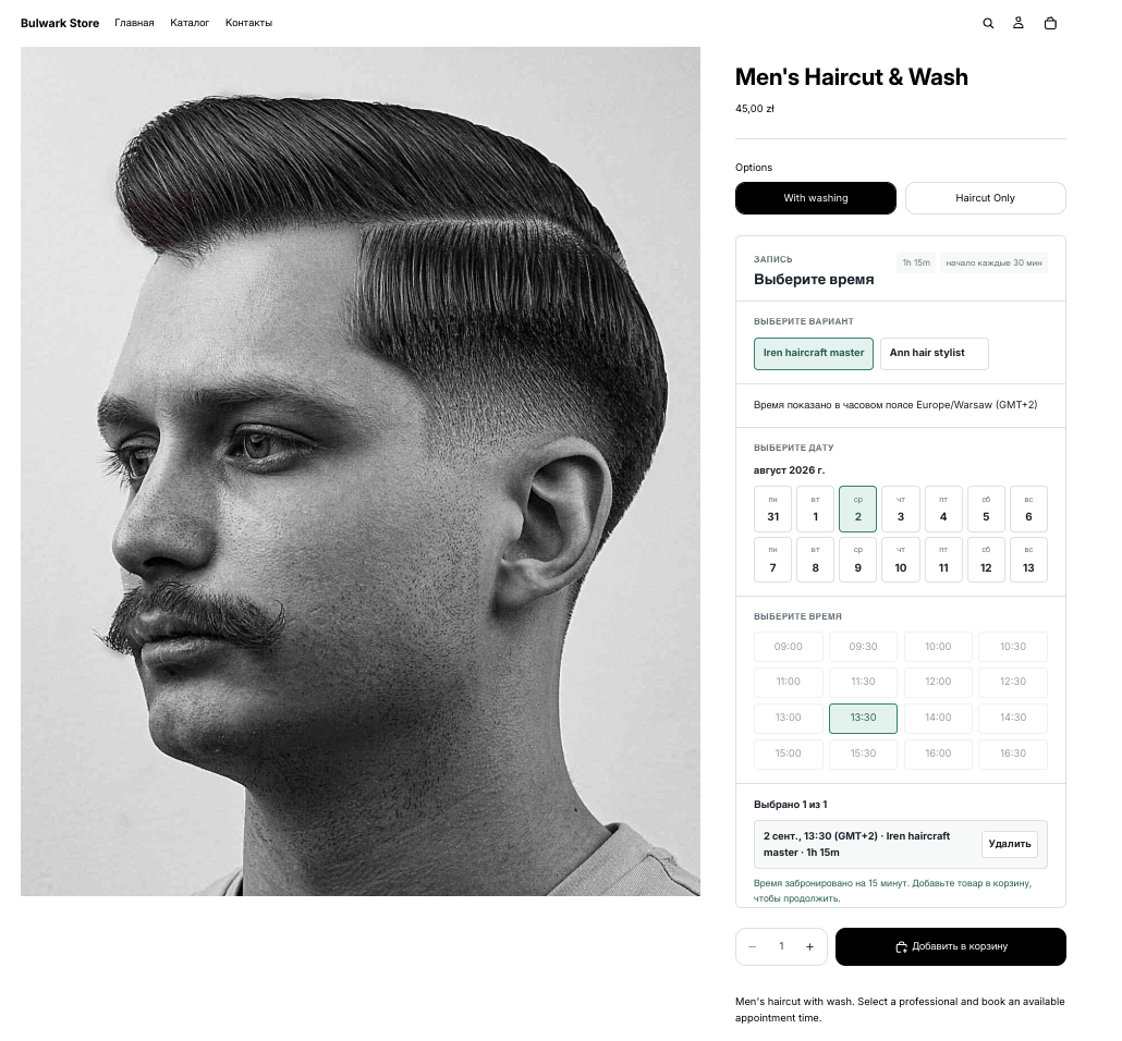 Planora booking picker on a Shopify product page